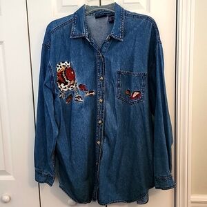 Vintage denim shirt embroidered shoes